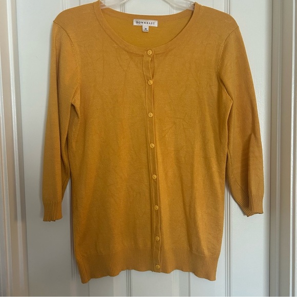 DownEast Every Day Button Down Gold Cardigan with 3/4 length sleeves Size M - Picture 1 of 12